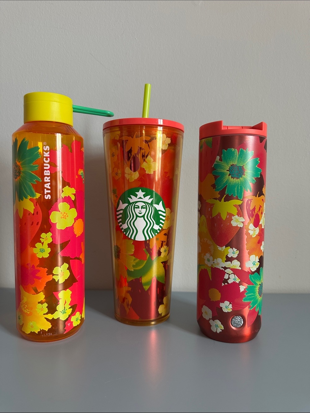 🍓 Hard to Find! Starbucks Summer 2022 Strawberry Floral 3-Piece Lot 🌸